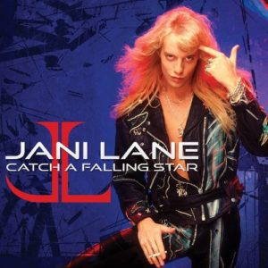 Man with blond hair posing against a graphic backdrop with the text "jani lane catch a falling star.